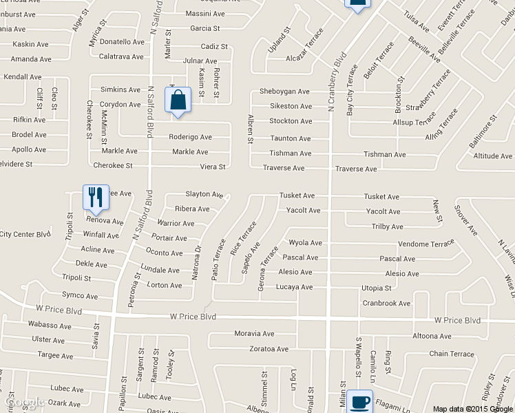 map of restaurants, bars, coffee shops, grocery stores, and more near 1807 Rice Terrace in North Port