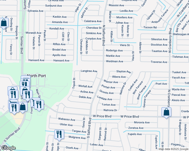 map of restaurants, bars, coffee shops, grocery stores, and more near 1703 Oketo Street in North Port