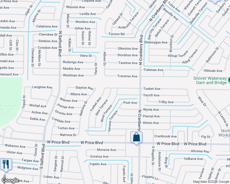 map of restaurants, bars, coffee shops, grocery stores, and more near 1807 Rice Terrace in North Port