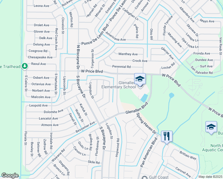 map of restaurants, bars, coffee shops, grocery stores, and more near 1583 Yakutat Road in North Port