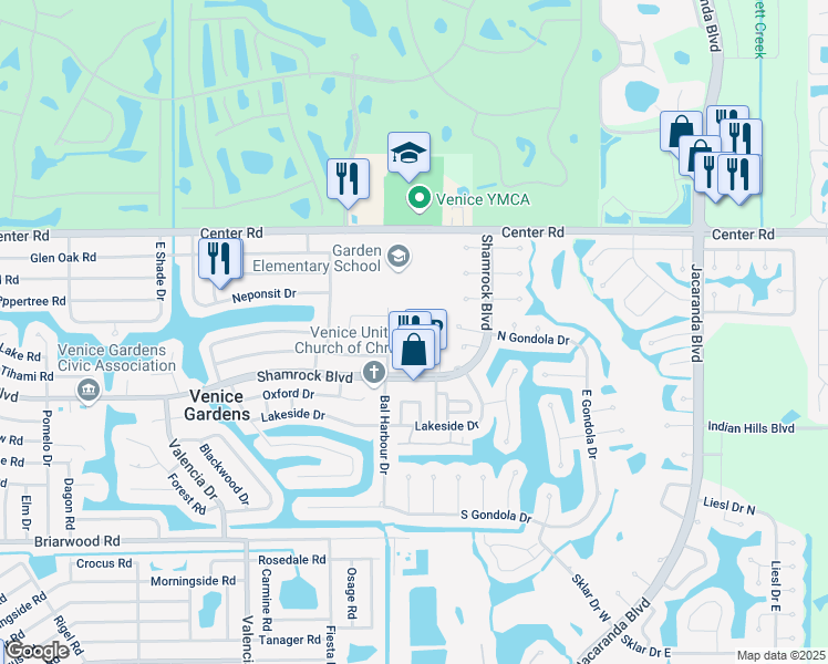 map of restaurants, bars, coffee shops, grocery stores, and more near 769 Vivienda South Court in Venice