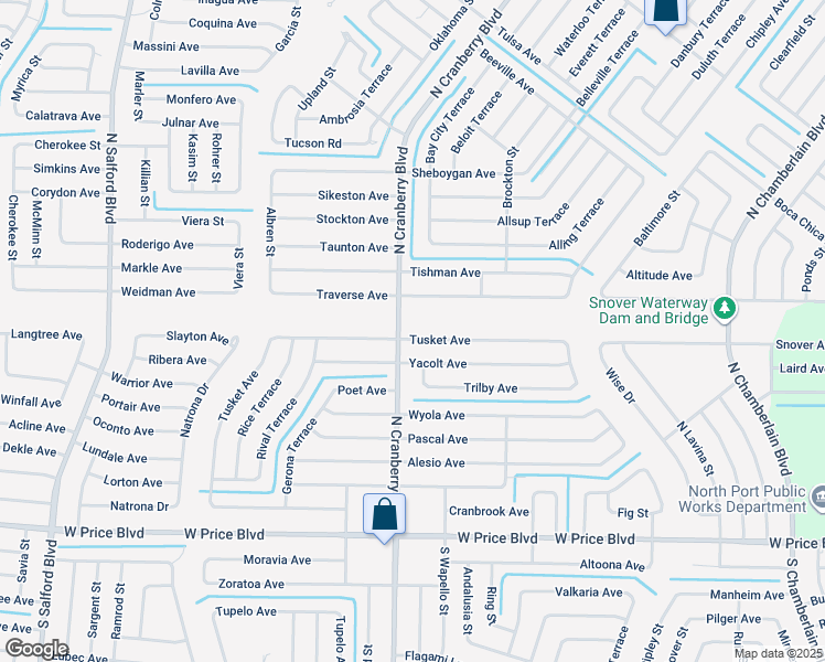 map of restaurants, bars, coffee shops, grocery stores, and more near 2965 Traverse Avenue in North Port