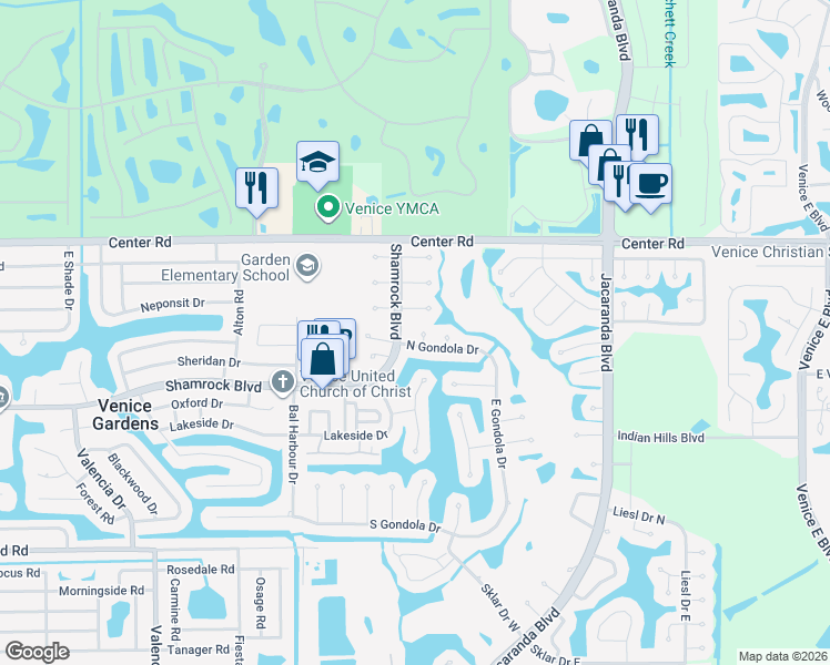 map of restaurants, bars, coffee shops, grocery stores, and more near 963 East Douglas Court in Venice