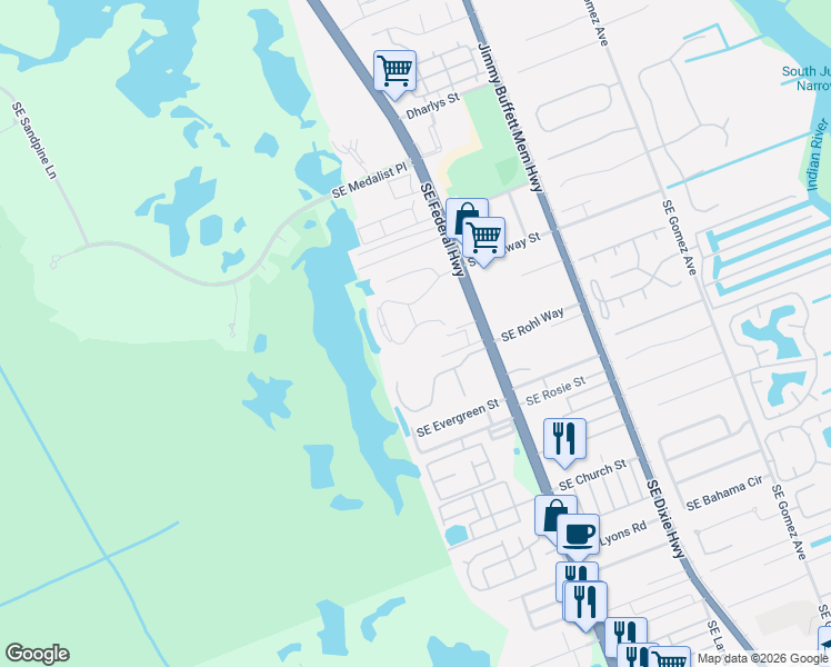 map of restaurants, bars, coffee shops, grocery stores, and more near 10500 Southeast Croft Court in Hobe Sound