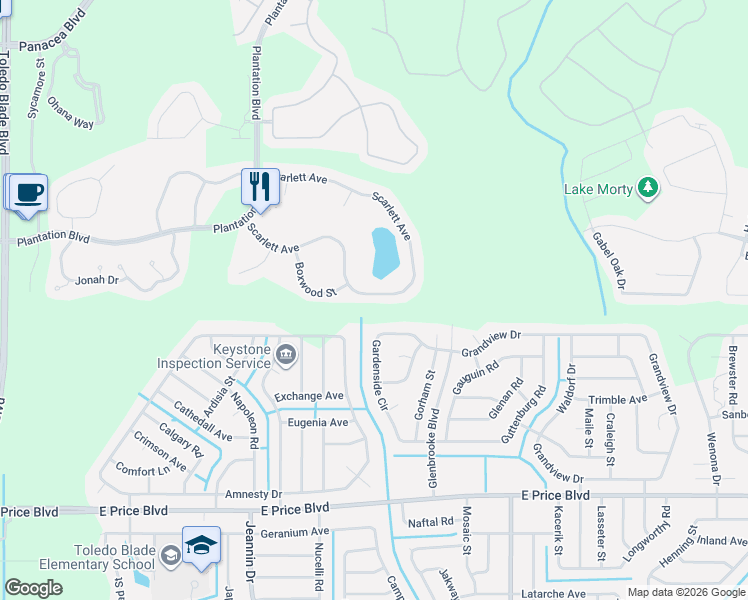map of restaurants, bars, coffee shops, grocery stores, and more near 1607 Scarlett Avenue in North Port