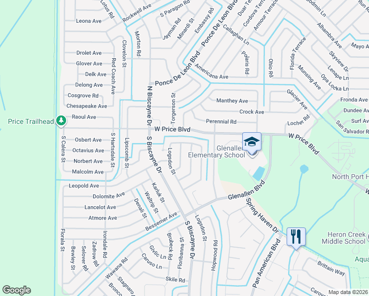 map of restaurants, bars, coffee shops, grocery stores, and more near 1428 Botello Road in North Port