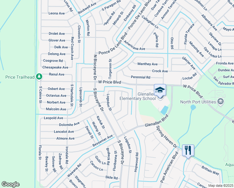 map of restaurants, bars, coffee shops, grocery stores, and more near 1428 Botello Road in North Port