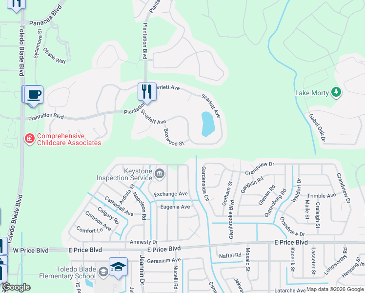 map of restaurants, bars, coffee shops, grocery stores, and more near 2145 Boxwood Street in North Port
