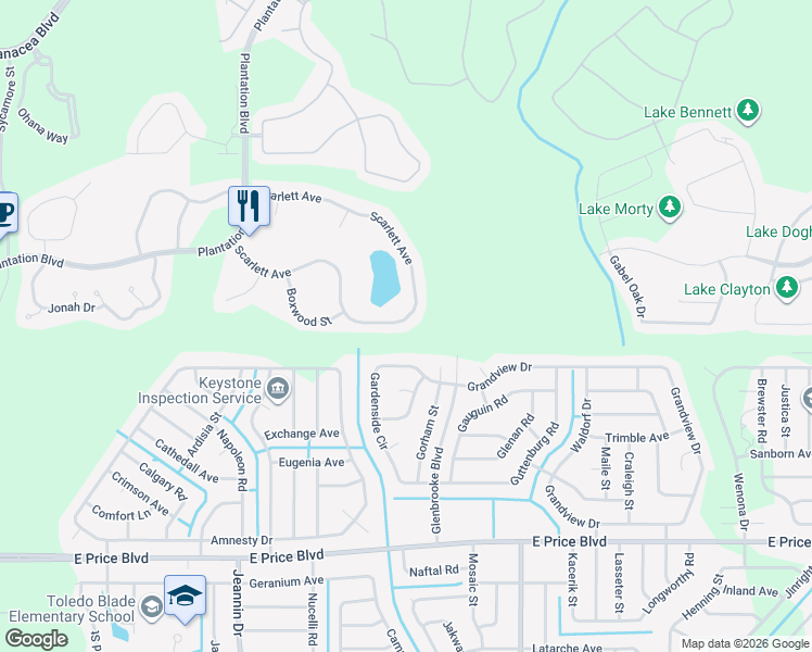 map of restaurants, bars, coffee shops, grocery stores, and more near 1643 Scarlett Avenue in North Port