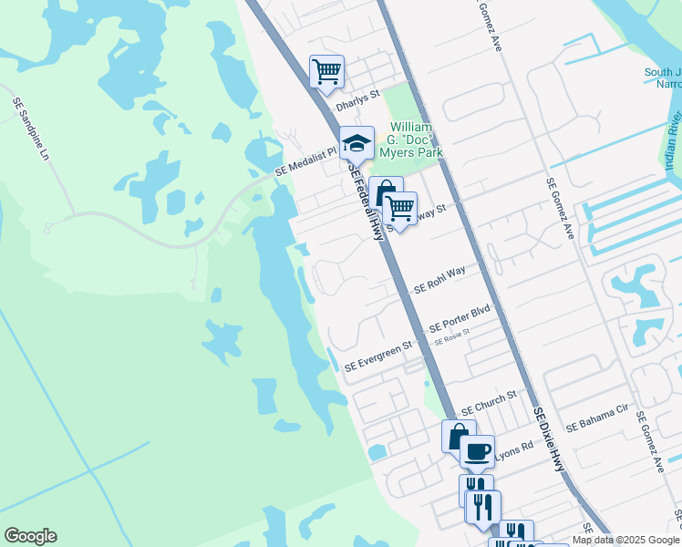 map of restaurants, bars, coffee shops, grocery stores, and more near 10500 Southeast Croft Court in Hobe Sound