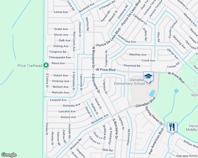 map of restaurants, bars, coffee shops, grocery stores, and more near 1301 Logsdon Street in North Port