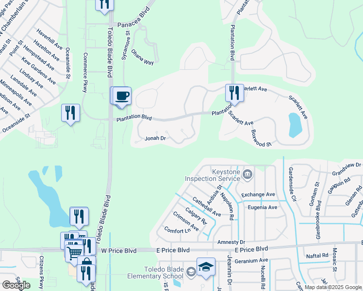 map of restaurants, bars, coffee shops, grocery stores, and more near 1235 Jonah Drive in North Port