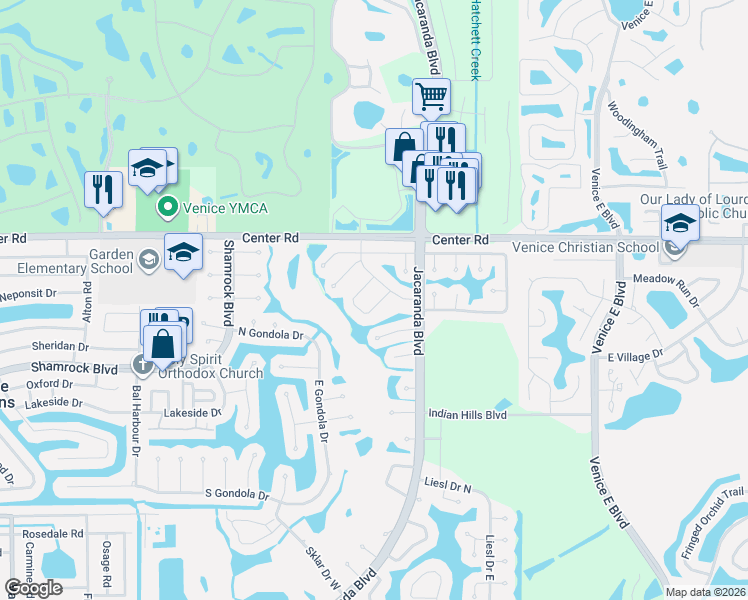 map of restaurants, bars, coffee shops, grocery stores, and more near 1026 Deer Run in Venice