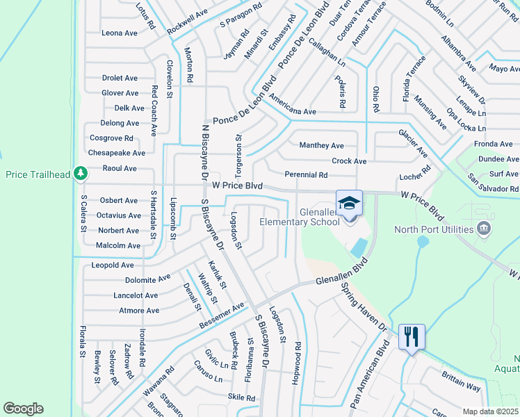 map of restaurants, bars, coffee shops, grocery stores, and more near 1428 Botello Road in North Port