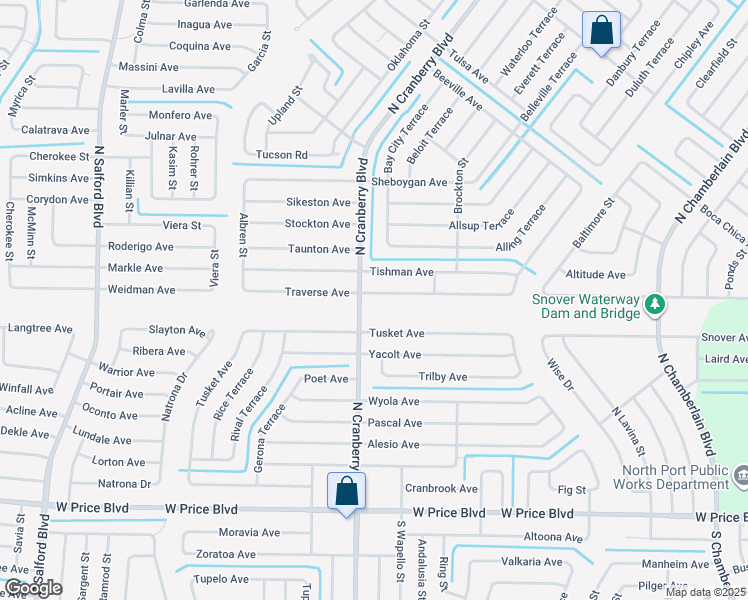 map of restaurants, bars, coffee shops, grocery stores, and more near 2965 Traverse Avenue in North Port