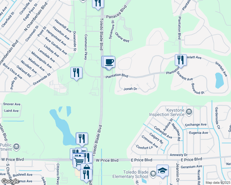 map of restaurants, bars, coffee shops, grocery stores, and more near 2276 Mulberry Lane in North Port