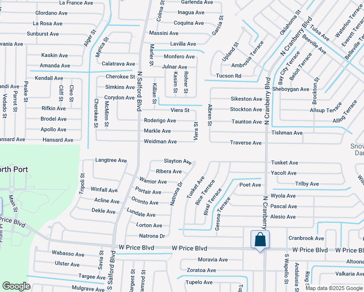 map of restaurants, bars, coffee shops, grocery stores, and more near 3659 Weidman Avenue in North Port