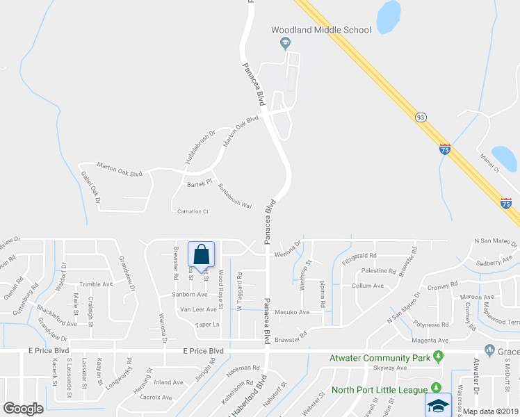 map of restaurants, bars, coffee shops, grocery stores, and more near 1731 Bottlebrush Way in North Port