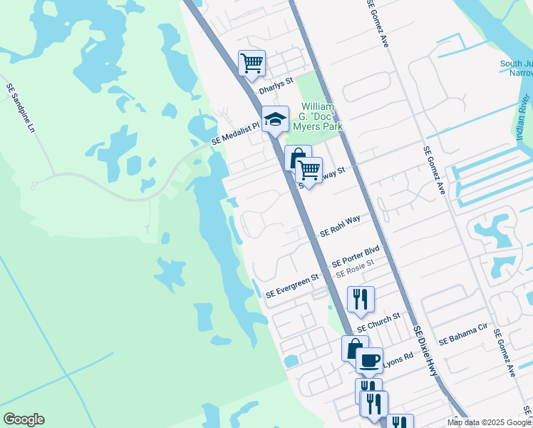map of restaurants, bars, coffee shops, grocery stores, and more near 10500 Southeast Croft Court in Hobe Sound