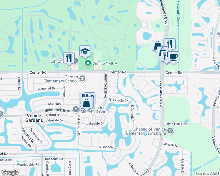 map of restaurants, bars, coffee shops, grocery stores, and more near 947 East Douglas Court in Venice