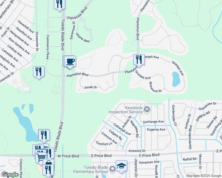 map of restaurants, bars, coffee shops, grocery stores, and more near 1235 Jonah Drive in North Port