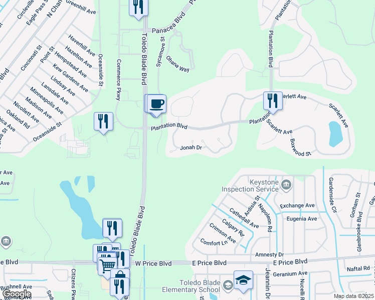 map of restaurants, bars, coffee shops, grocery stores, and more near 1145 Jonah Drive in North Port