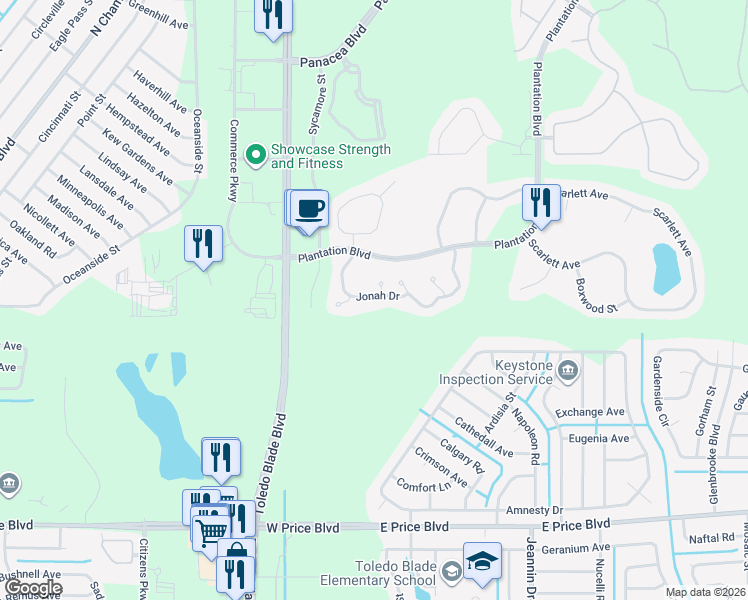 map of restaurants, bars, coffee shops, grocery stores, and more near 1149 Jonah Drive in North Port