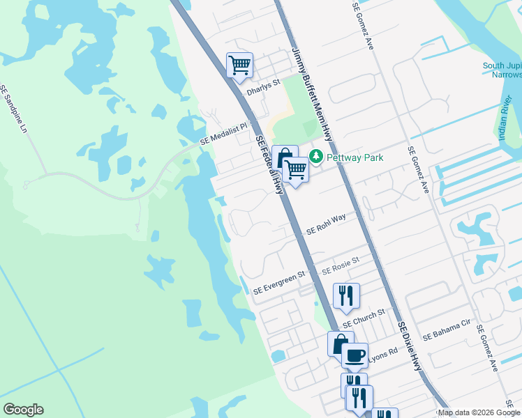 map of restaurants, bars, coffee shops, grocery stores, and more near 10500 Southeast Croft Court in Hobe Sound