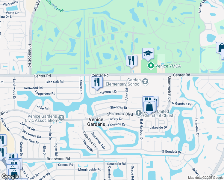 map of restaurants, bars, coffee shops, grocery stores, and more near 547 Neponsit Drive in Venice