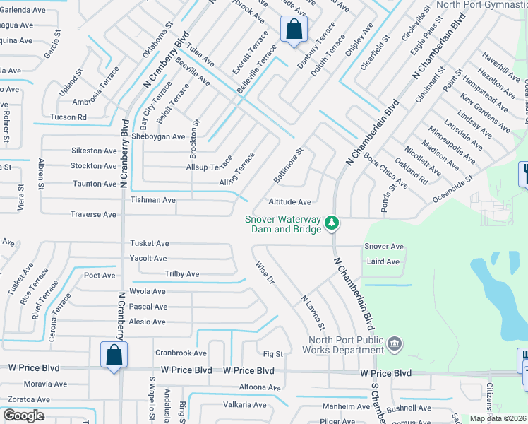 map of restaurants, bars, coffee shops, grocery stores, and more near 2257 Alliance Avenue in North Port
