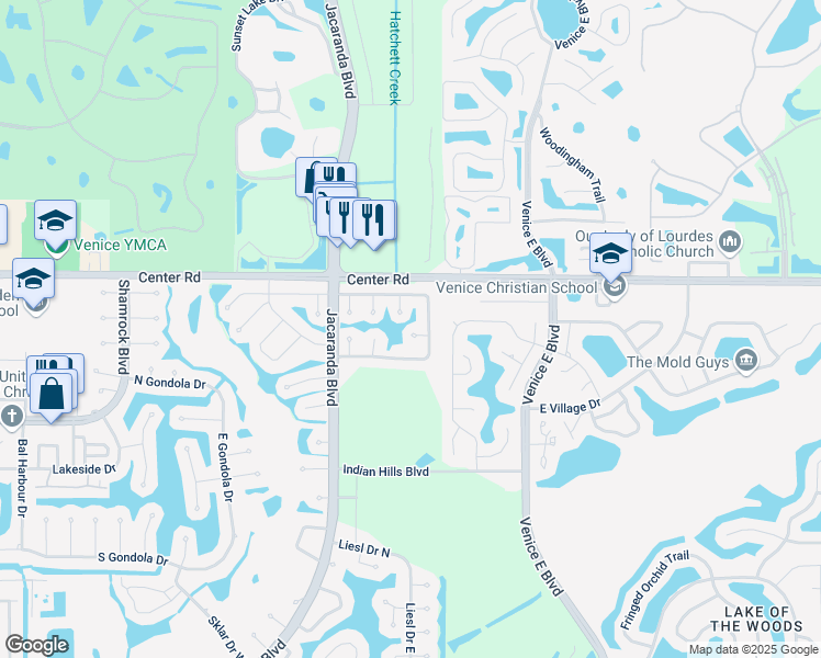 map of restaurants, bars, coffee shops, grocery stores, and more near 1128 Shane Court in Venice