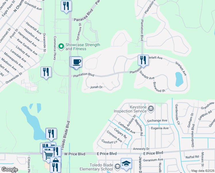 map of restaurants, bars, coffee shops, grocery stores, and more near 1204 Jonah Drive in North Port