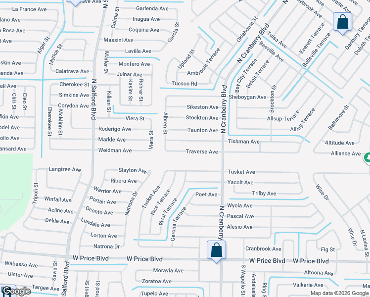 map of restaurants, bars, coffee shops, grocery stores, and more near 3250 Traverse Avenue in North Port