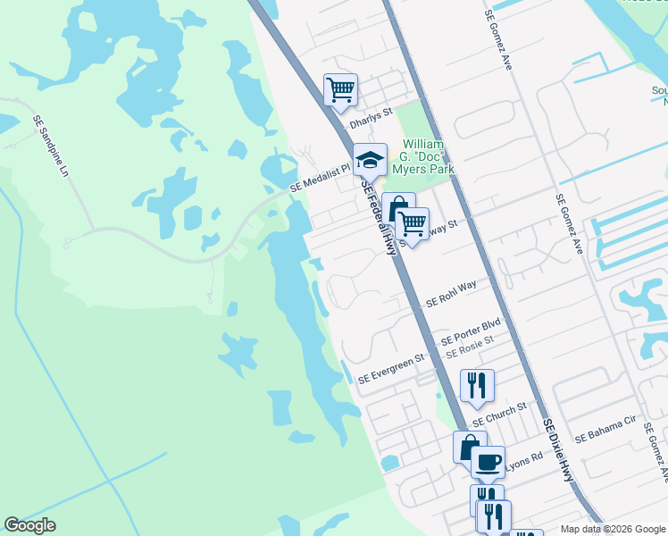 map of restaurants, bars, coffee shops, grocery stores, and more near 7856 Southeast Fairchild Way in Hobe Sound