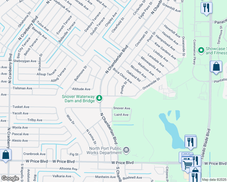map of restaurants, bars, coffee shops, grocery stores, and more near 2154 Cincinnati Street in North Port