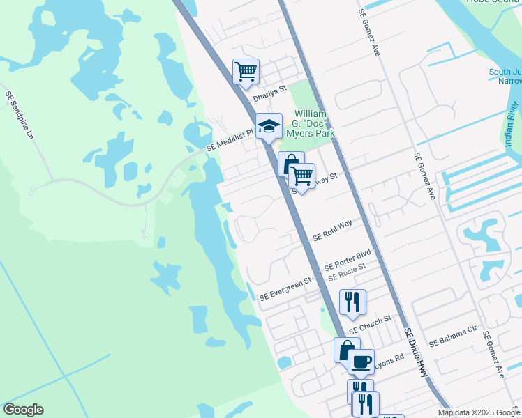 map of restaurants, bars, coffee shops, grocery stores, and more near 8163 Southeast Croft Circle in Hobe Sound