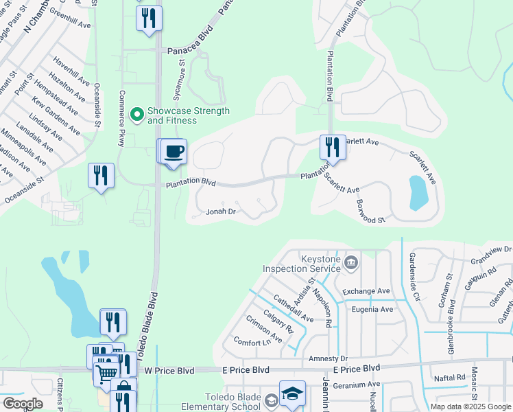 map of restaurants, bars, coffee shops, grocery stores, and more near 2339 Felicity Place in North Port
