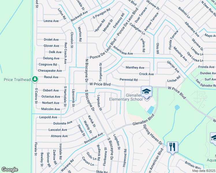 map of restaurants, bars, coffee shops, grocery stores, and more near 7685 West Price Boulevard in North Port