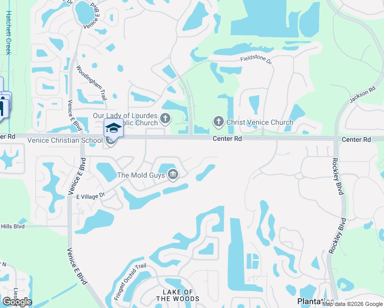 map of restaurants, bars, coffee shops, grocery stores, and more near 1400 Center Road in Venice