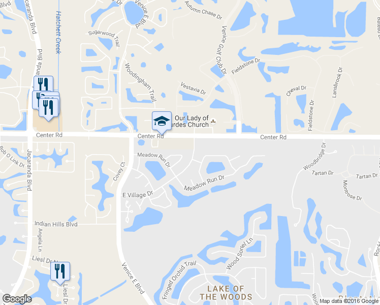 map of restaurants, bars, coffee shops, grocery stores, and more near 3192 East Village Drive in Venice