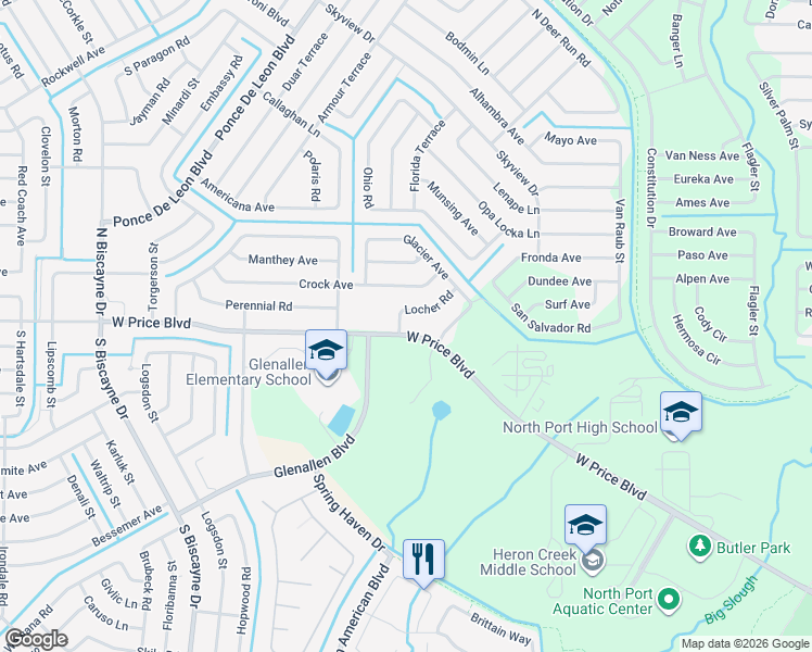 map of restaurants, bars, coffee shops, grocery stores, and more near 6879 Locher Road in North Port