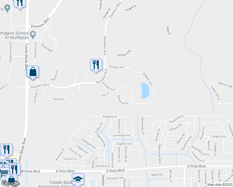 map of restaurants, bars, coffee shops, grocery stores, and more near 2275 Boxwood Street in North Port