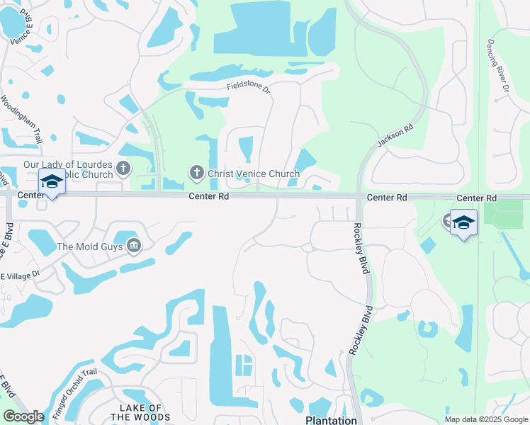 map of restaurants, bars, coffee shops, grocery stores, and more near 1600 Center Road in Venice