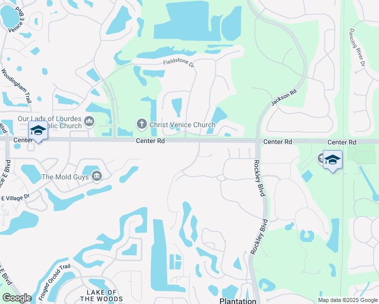 map of restaurants, bars, coffee shops, grocery stores, and more near 1600 Center Road in Venice