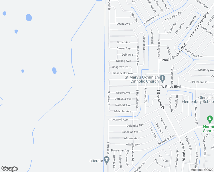 map of restaurants, bars, coffee shops, grocery stores, and more near 1045 South Calera Street in North Port