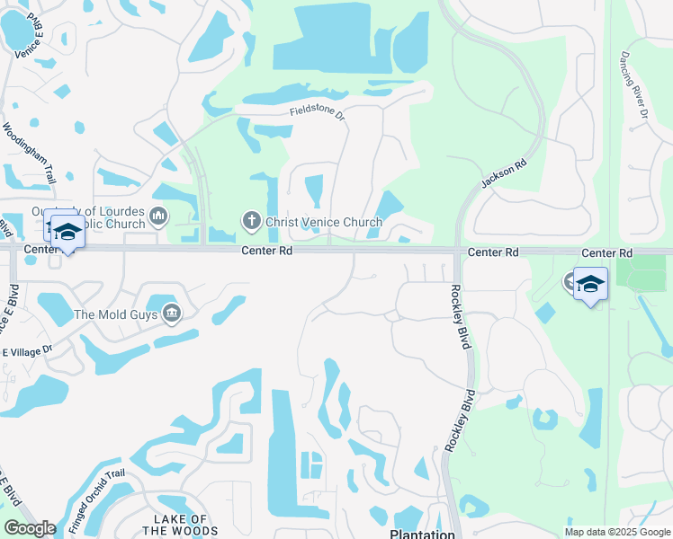 map of restaurants, bars, coffee shops, grocery stores, and more near 1600 Center Road in Venice