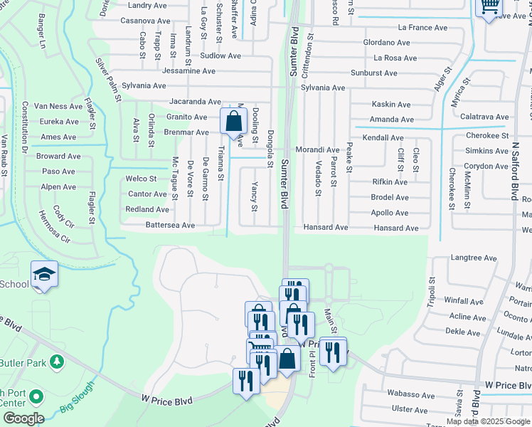 map of restaurants, bars, coffee shops, grocery stores, and more near 2255 Dongola Street in North Port