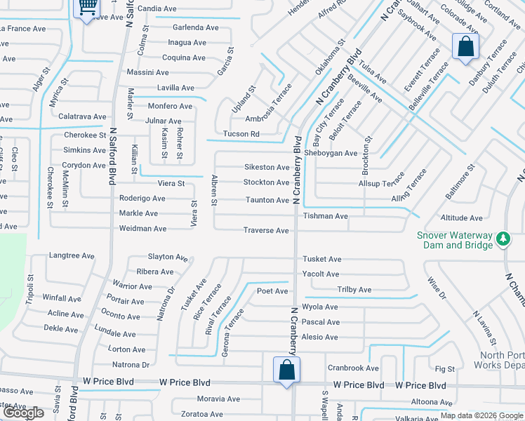 map of restaurants, bars, coffee shops, grocery stores, and more near 3188 Tishman Avenue in North Port