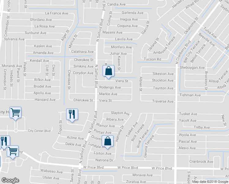 map of restaurants, bars, coffee shops, grocery stores, and more near 3776 Markle Avenue in North Port