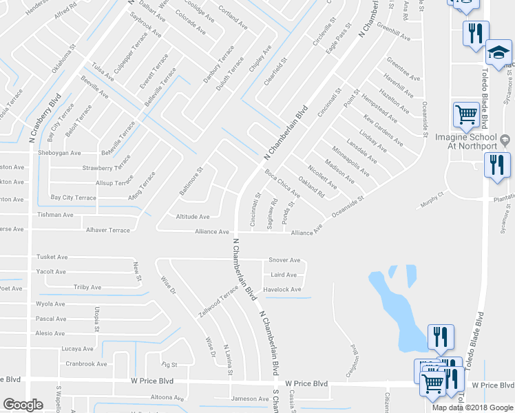 map of restaurants, bars, coffee shops, grocery stores, and more near 2154 Cincinnati Street in North Port